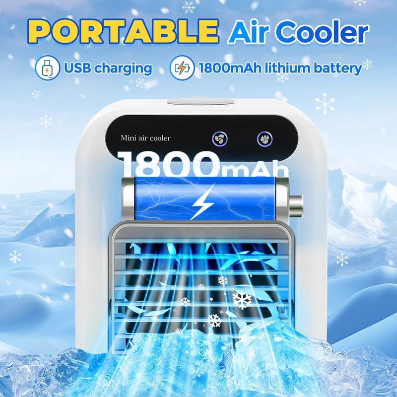 Small portable air conditioner fan, small air cooler, mini humidifier for home and office