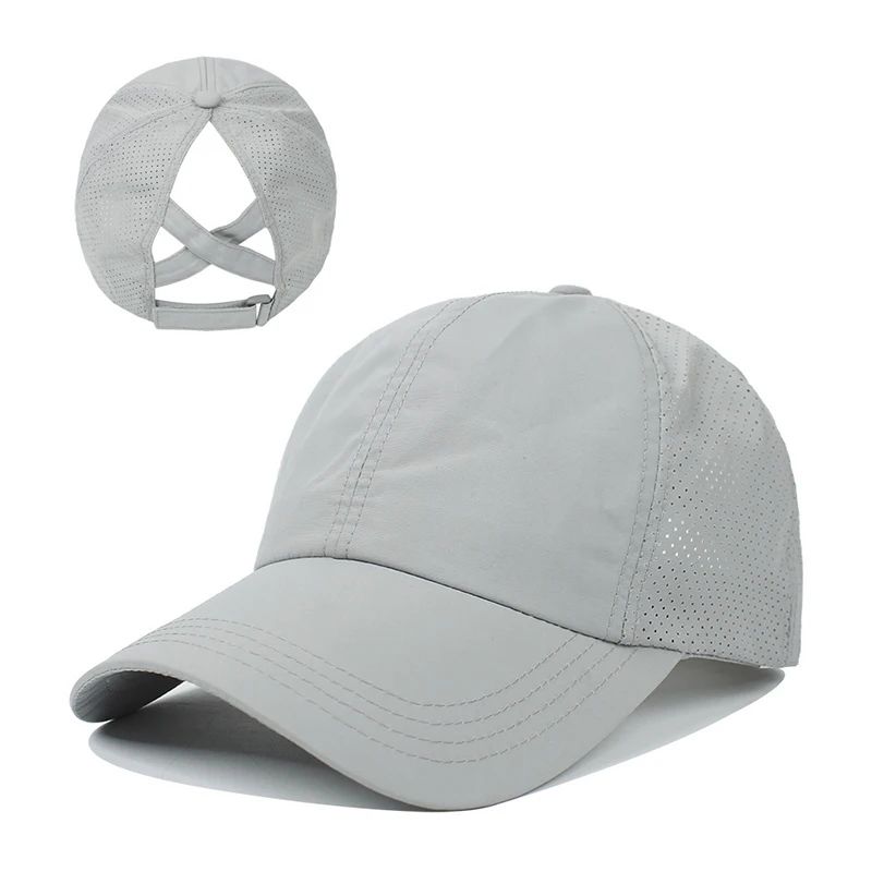 Boné de Beisebol de Verão Cor Sólida Roupa de Golfe Feminina Esporte Lazer Boné Cruzado com Rabo de Cavalo Chapéu de Malha Secagem Rápida Meio-Oco Boné Masculino com Aba Curva