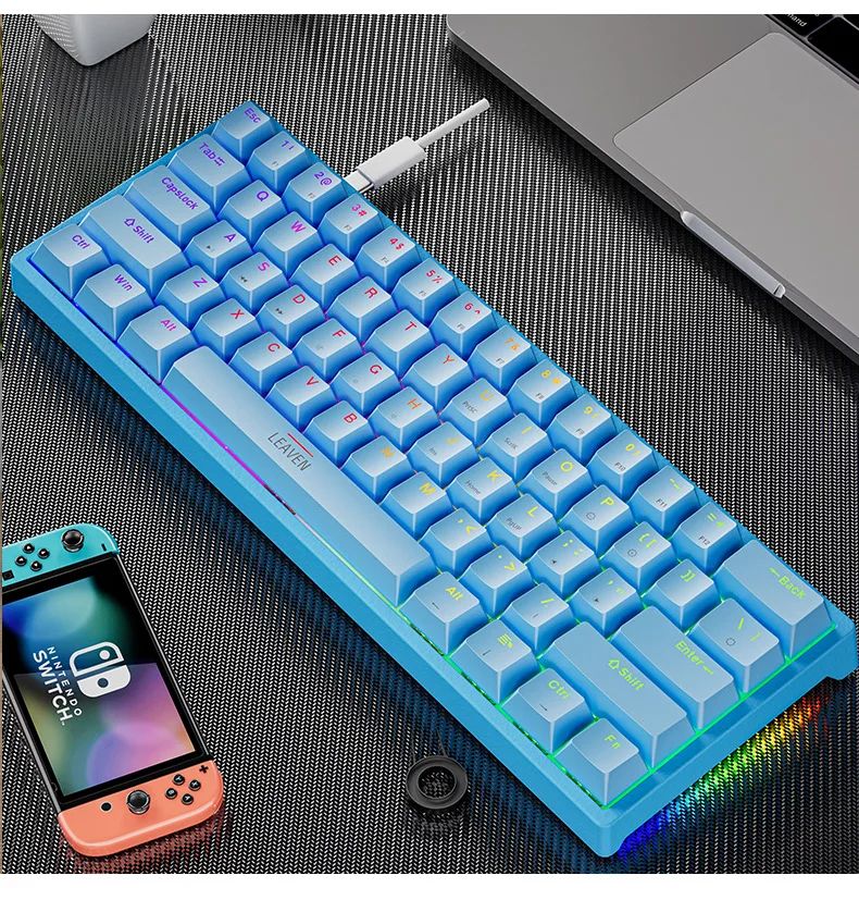 Teclado Mecânico para Jogos K620 Mini 61 Teclas RGB Hotswap Teclado para Jogos com Fio Tipo-C Teclas PBT 60% Teclados Ergonômicos