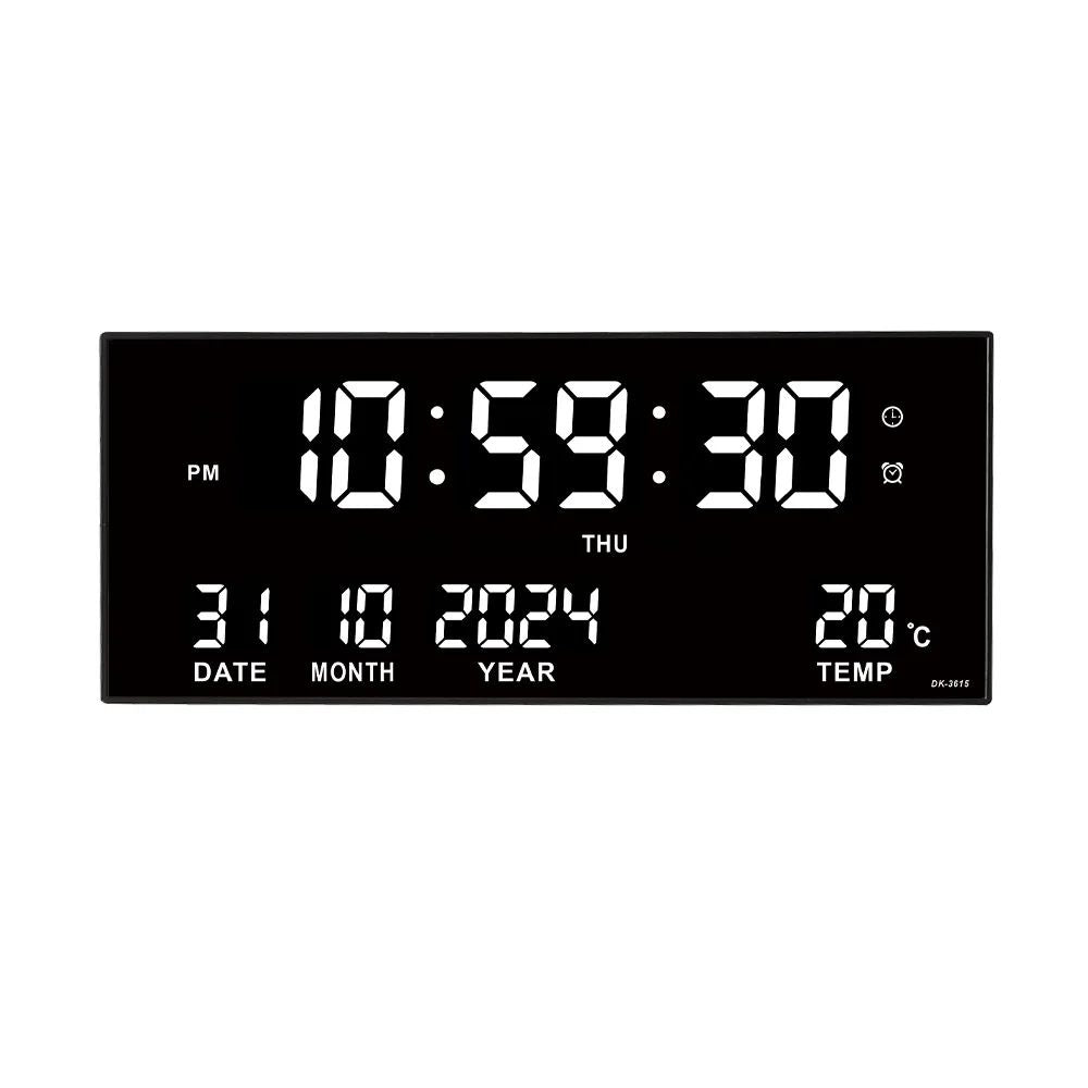 Digital Large Wall Clock Alarm Temperature Date Calendar Display 8 Sets of Alarm Clocks 14'' Electronic LED Clock Plug in Use