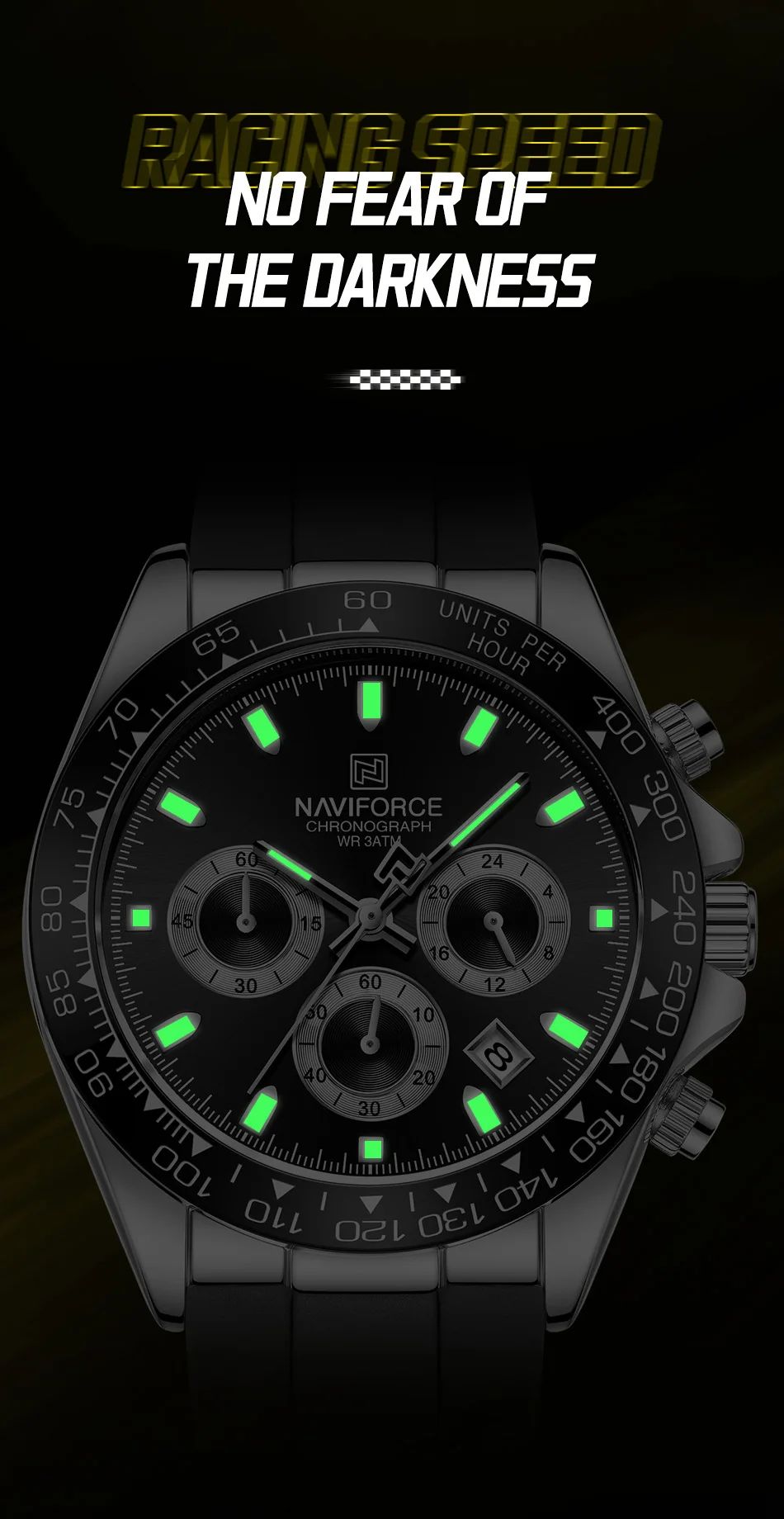 NAVIFORCE Brand NF8054 Men's Business Watches Luxury Classic Quartz Wristwatch Chronograph Silicone Band Waterproof