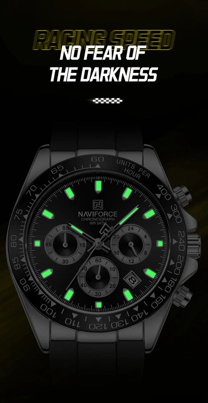 NAVIFORCE Brand NF8054 Men's Business Watches Luxury Classic Quartz Wristwatch Chronograph Silicone Band Waterproof