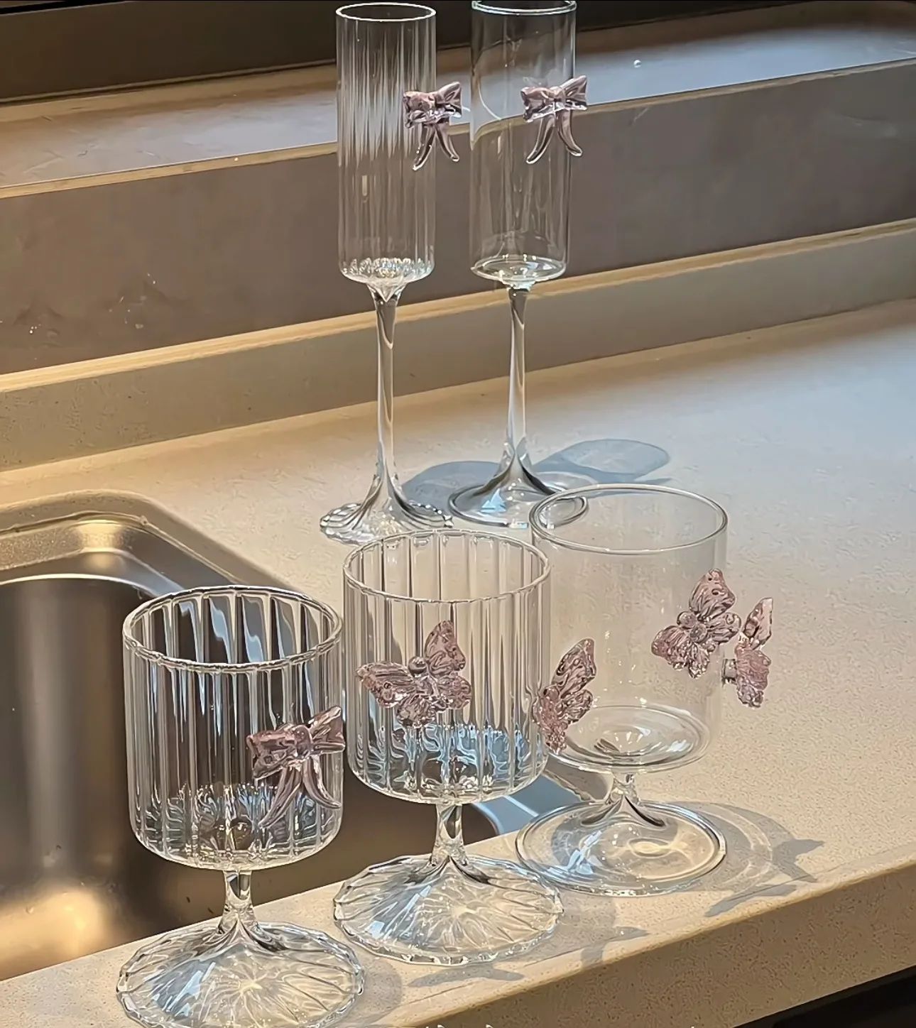 Copo de Vidro de Pé Alto Original Taça de Vinho Borboleta de Instagram Copos de Champanhe Copos Estéticos de Coquetel Presentes de Natal