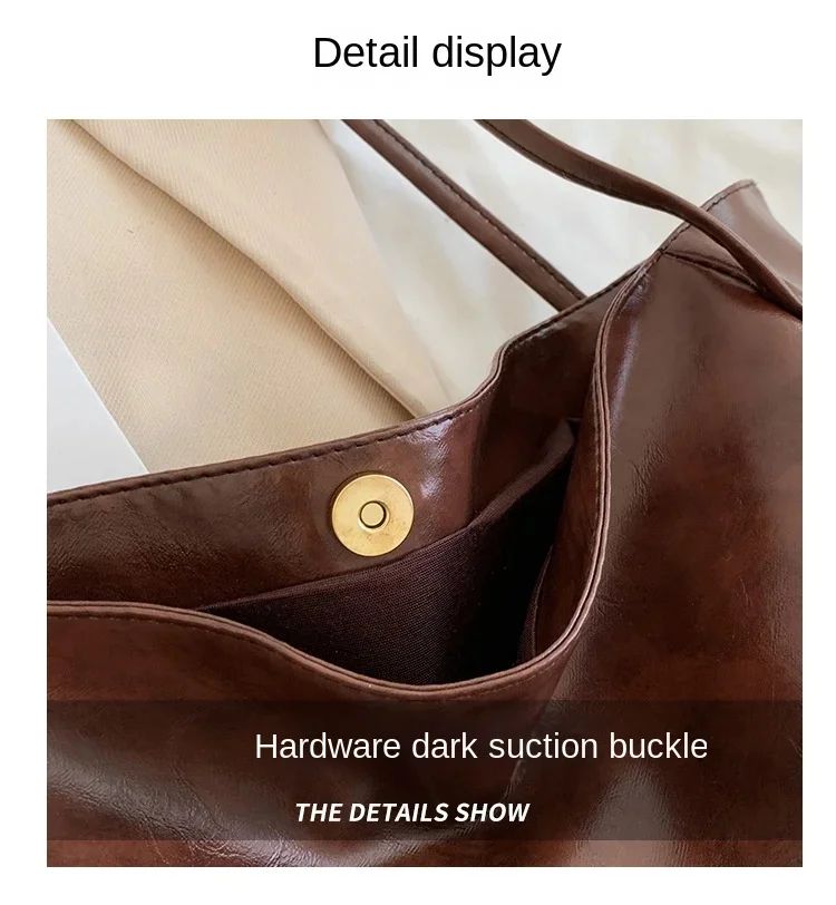 Large women's bag Fashion Underarm Pouch Large Capacity Soft Pu Leather Shoulder Bag Retro Crossbody Bag Casual Portable Bucket