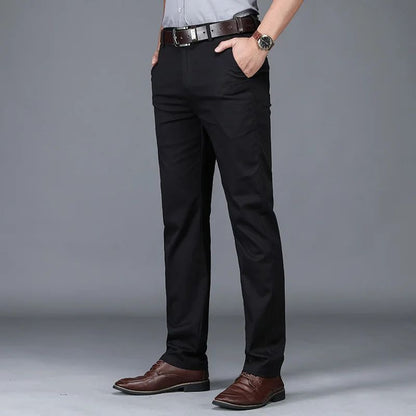 Calças Sociais Masculinas Finas para o Verão, Justas, de Algodão, Estilo Casual de Negócios, Cores Verde, Preto, Cáqui, Calças de Marca Masculinas Tamanhos 30-40