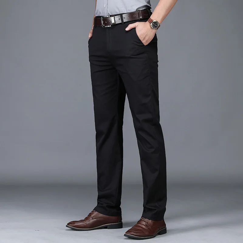 Calças Sociais Masculinas Finas para o Verão, Justas, de Algodão, Estilo Casual de Negócios, Cores Verde, Preto, Cáqui, Calças de Marca Masculinas Tamanhos 30-40