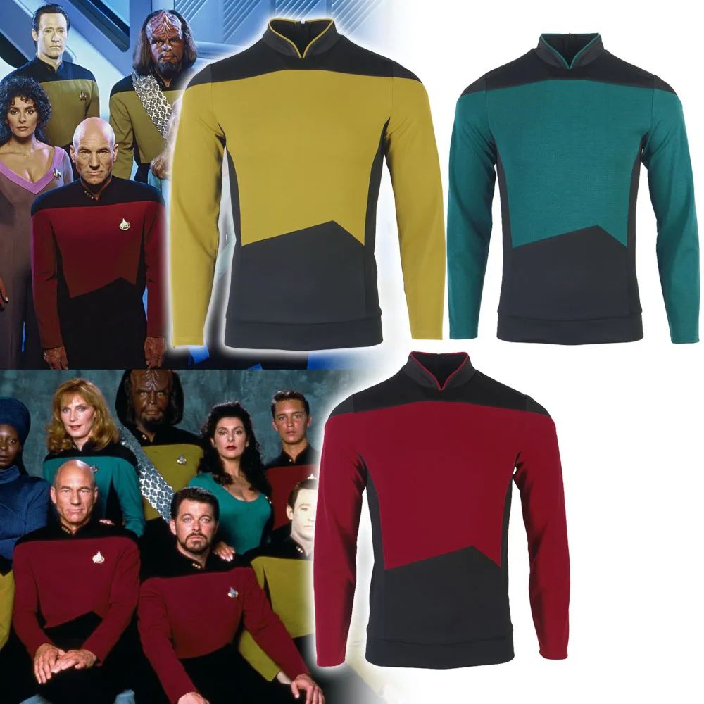 Star TNG The Next Generation Trek Red Yellow Blue Shirt Uniform Cosplay Costume For Men Coat Halloween Party Clothing
