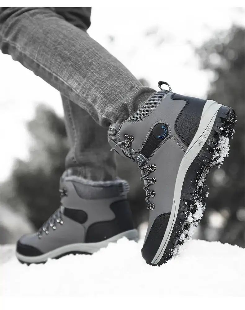 Botas de inverno masculinas com pele quente, antiderrapantes, sapatos casuais de trabalho masculinos, tênis de couro impermeáveis, botas de cano alto, tamanhos grandes