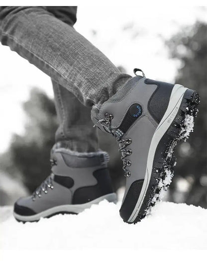 Botas de inverno masculinas com pele quente, antiderrapantes, sapatos casuais de trabalho masculinos, tênis de couro impermeáveis, botas de cano alto, tamanhos grandes