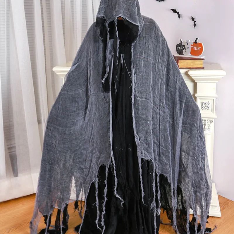 Scary Halloween Hooded Cloak Medieval Renaissance Wizard Cloak Horror Grim Reaper Cosplay Cape Costume for Men Women