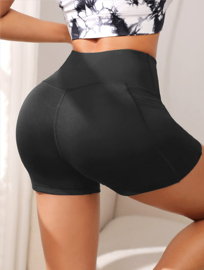 Women High Waist Yoga Sport Biker Shorts for Fitness Cross Waist Pocket Yoga Pant