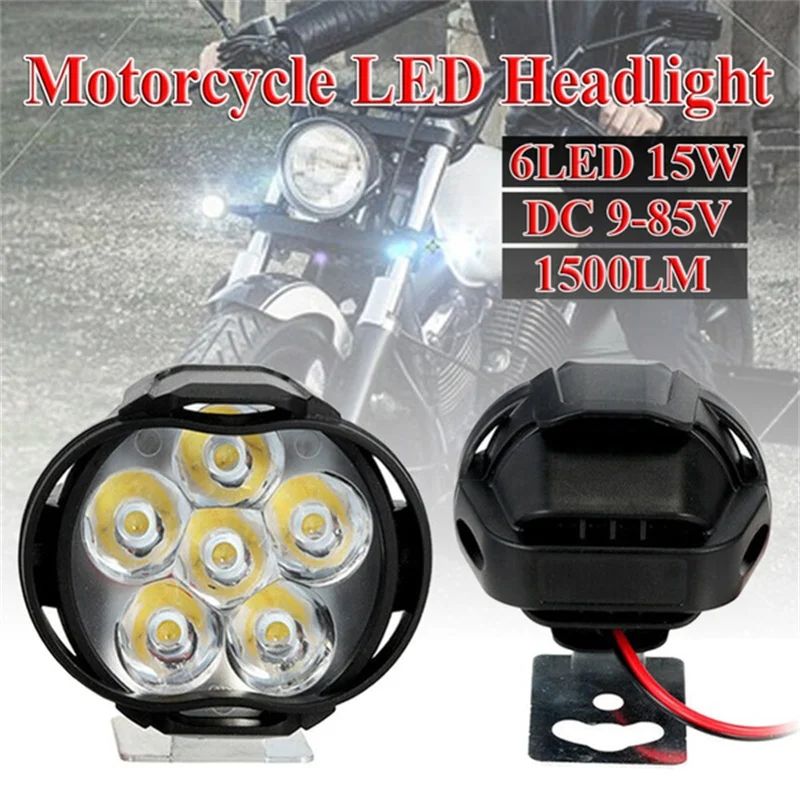 6 LED Motorcycle Auxiliary Headlight Spotlights Work Light High Brightness Waterproof Scooters Autocycle Car Headlight Bulbs