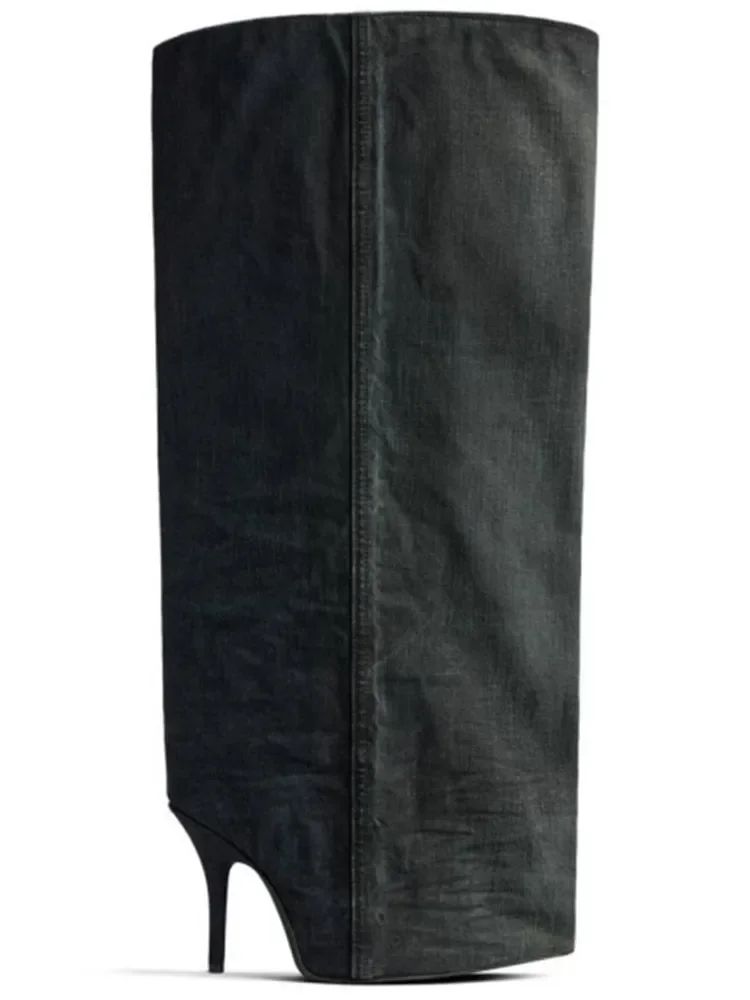 2024New Designer Slender High Heels Knee Length Women's Boots Fashion Walk Party Women's Large Mid Size Boots Autumn and Winter