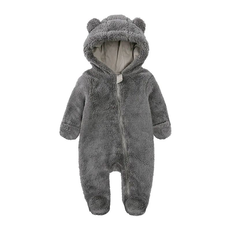 0-24M Baby Rompers Infant Clothes Winter Newborn Baby Boy Girl Zipper Bodysuit Bear Fleece Hooded Pyjamas
