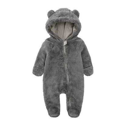 0-24M Baby Rompers Infant Clothes Winter Newborn Baby Boy Girl Zipper Bodysuit Bear Fleece Hooded Pyjamas