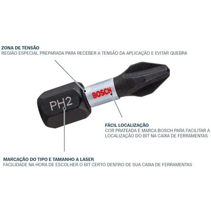 BOSCH 2608522323 Jogo de Pontas de Parafusadeira PH1 PH2 PH3 PZ2 PZ3 25mm, Conjunto de 8 Peças, Conjunto de Pontas Cruzadas, Acessórios para Ferramentas Elétricas