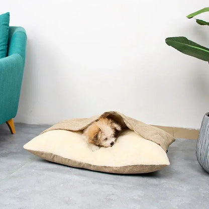 Cama para Animais de Estimação Lavável e Resistente à Mordida - Almofada de Pelúcia Removível Quente de Inverno para Cães Grandes e Gato Saco de Dormir para Pets