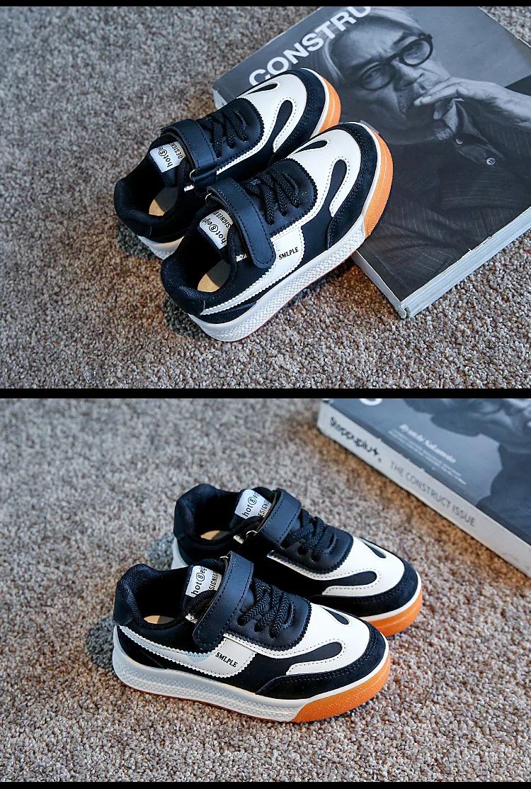 Children's Spring New Leather Upper Sneakers Middle Large Children's Casual Shoes Boys and Girls Soft Sole Students Tennis Shoes