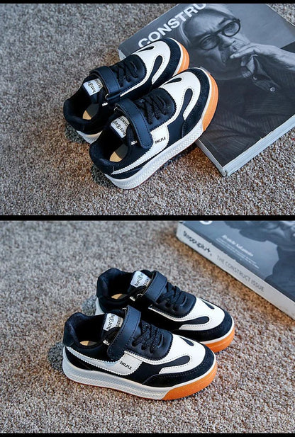 Children's Spring New Leather Upper Sneakers Middle Large Children's Casual Shoes Boys and Girls Soft Sole Students Tennis Shoes