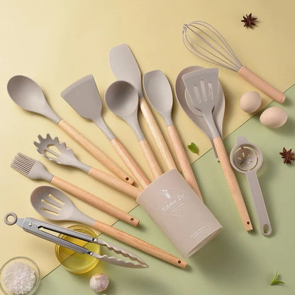 12PCS Silicone Kitchen Utensils Cooking Set Food Grade Cookware Utensils Turner Spatula Measuring Spoon Practical Kitchenware