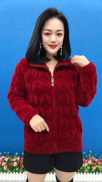Plus Size Women's Thickened Long Sleeve Faux Mink Coat Autumn Winter Fashionable Jacket for Older Women And Young Mothers