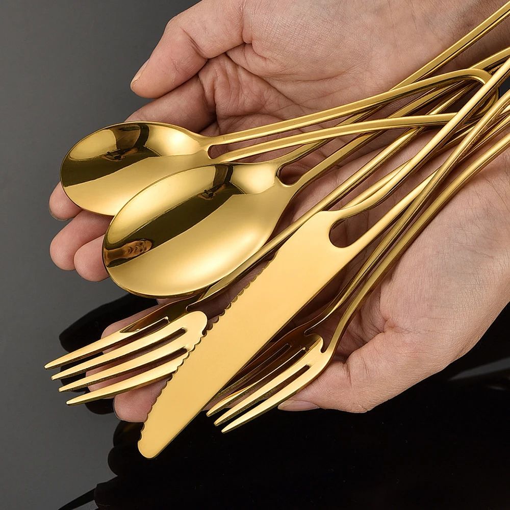 Conjunto de Talheres de 5 Peças em Aço Inoxidável Faca de Carne Garfo Colher de Sobremesa Talheres Colher de Chá Conjunto de Talheres para Casa e Restaurante