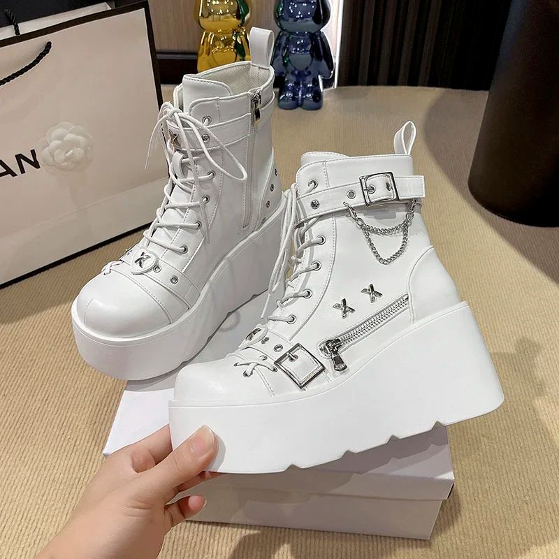 New Gothic Style Platform Vampire Cosplay Women Mid-calf Boots 2024 Winter Wedges Comfy Women Motorcycle Boots Shoes