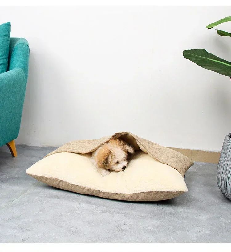 Cama para Animais de Estimação Lavável e Resistente à Mordida - Almofada de Pelúcia Removível Quente de Inverno para Cães Grandes e Gato Saco de Dormir para Pets
