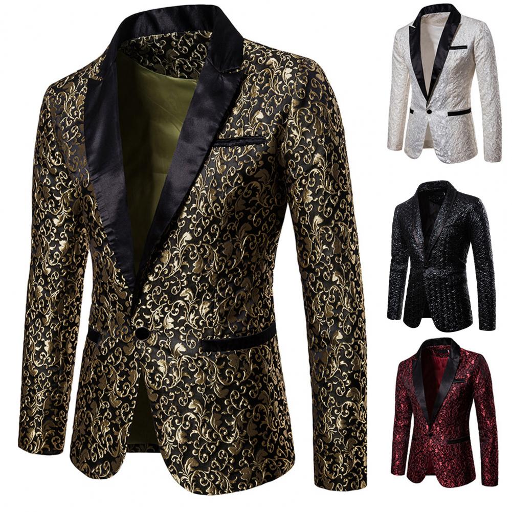 2023 Luxury Men Jacquard Single Button Pockets Lapel Suit Coat Wedding Men Nightclub Prom Suit Men Costume