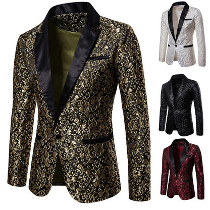 2023 Luxury Men Jacquard Single Button Pockets Lapel Suit Coat Wedding Men Nightclub Prom Suit Men Costume