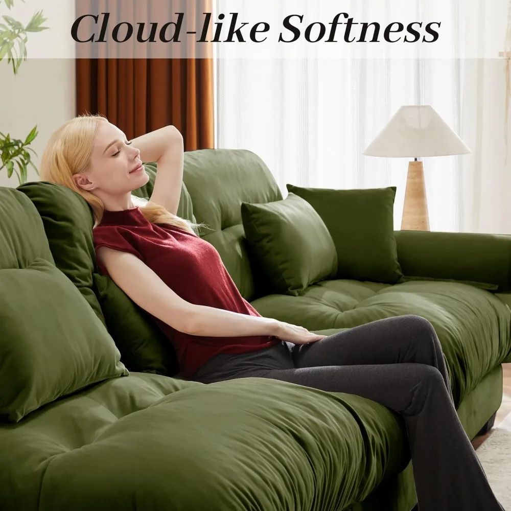 Velvet Modular Sectional Sofa Couch with Armrest And Pillows Large Comfy Living Room Furniture 94 Inch