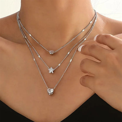 Colar Feminino de Prata Esterlina 925 com Três Camadas, Redondo, Corrente Snake Simples, Charm com Bola, Presente para Festa, Joia Exquisita Feminina