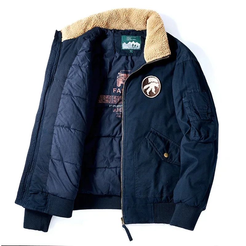 Winter Men Aviator Jackets Casual Loose Male Outerwear Bomber Coats Thickened and Flannel Jackets Thicker Warm Workwear Parkas