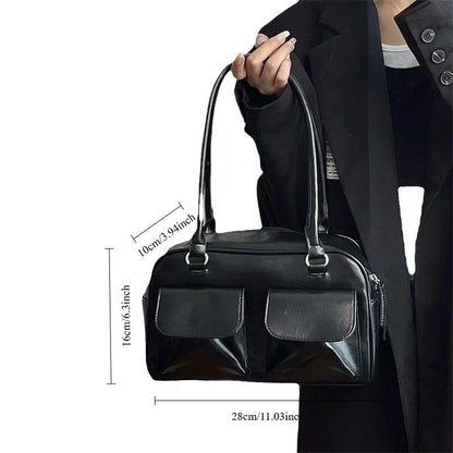 Vintage Women Business Shoulder Bags Simple Ladies Commute Tote Bag Pu Leather Female Underarm Bag Burgundy Large Handbags Purse