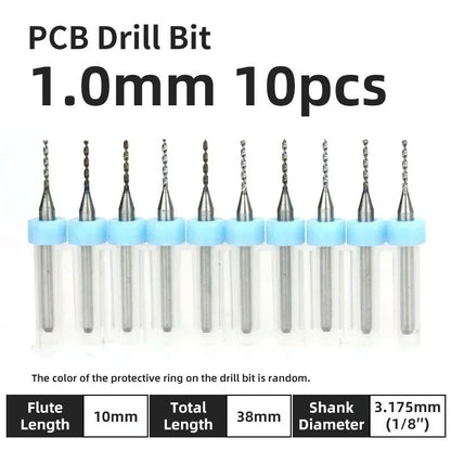 Broca PCB 10pcs Conjunto de Brocas Micro Diâmetro de Aço Tungstênio 1/8" Cabo Fixo Mini Broca CNC 0.1-3.175mm