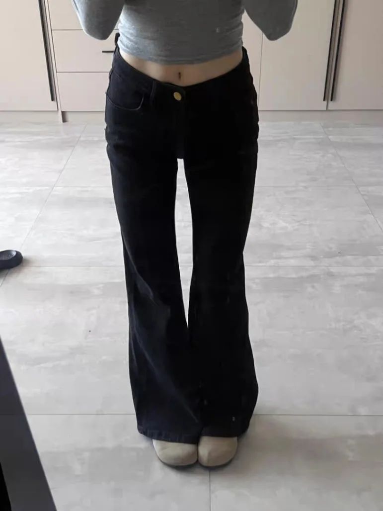 High Waist Loose Fit Bell Bottom Jeans Women's Black Slimming Denim Pants Spring 2025 Fashion Trend Wide Leg Casual Trousers