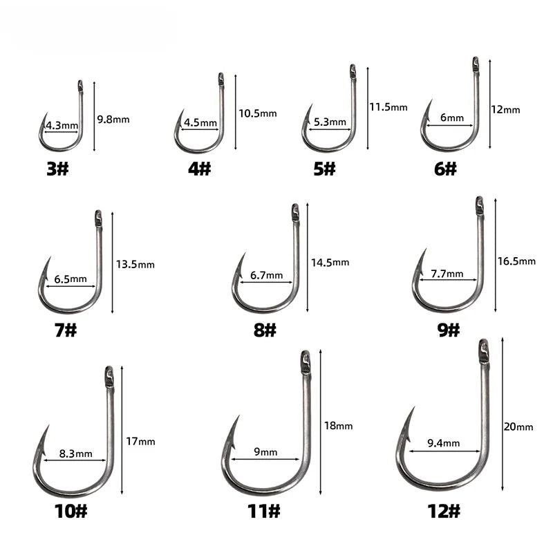 Anzol de Pesca Aço Carbono Forte Afiado Prata Circular Anzol 3#-12# Jig Barbed Pesca Isca Portátil Equipamento de Pesca 50-1600Pcs/Caixa