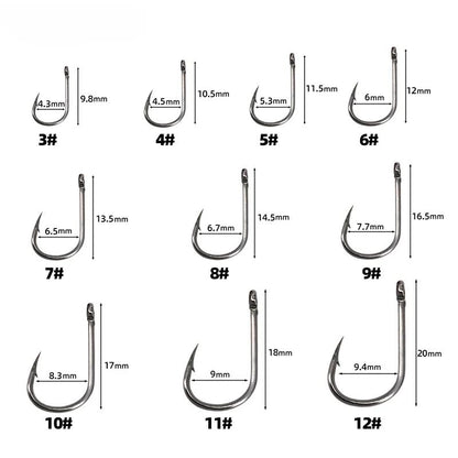 Anzol de Pesca Aço Carbono Forte Afiado Prata Circular Anzol 3#-12# Jig Barbed Pesca Isca Portátil Equipamento de Pesca 50-1600Pcs/Caixa