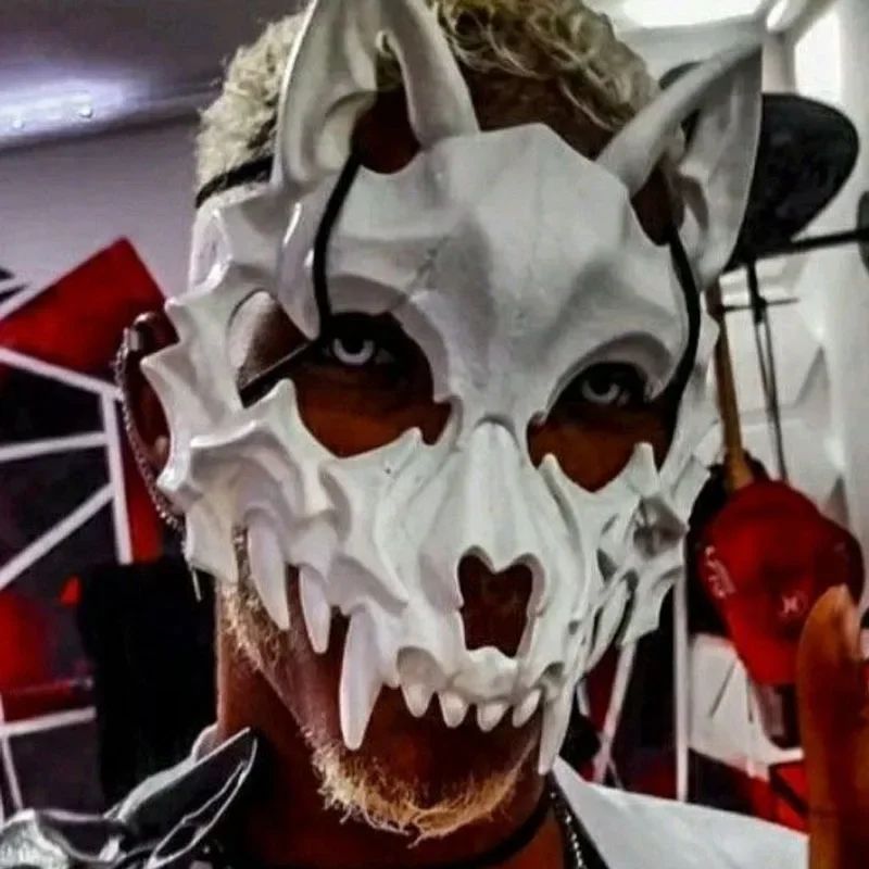 Party Skull Mask Long Teeth Demon Skeleton Half Face Mask Wolf Dragon Tiger Houjuu Nue Mask Cosplay Halloween Costume Props