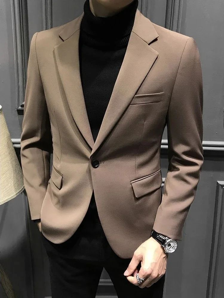 Jacket for Men Dress Jackets Coats Double Breasted Black Business Man Suits and Blazers Simple New in Korean Style Clothes 2025