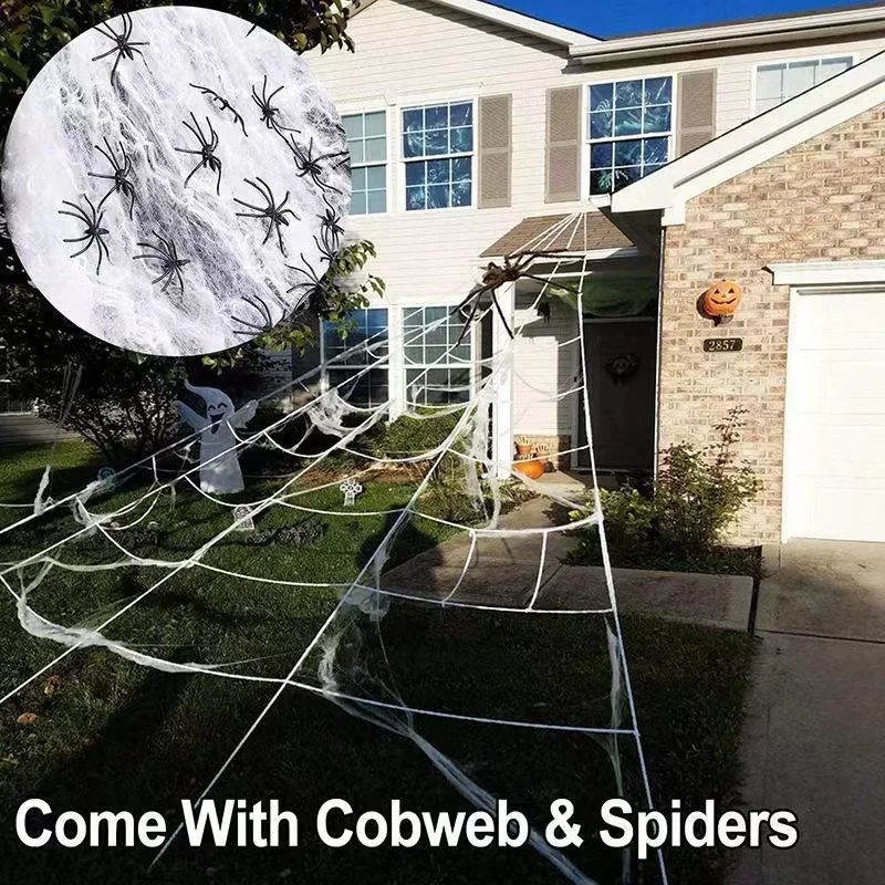 Teia de Aranha Gigante Preta Assustadora de Halloween Decoração de Halloween para Casa Bar Adereços de Casa Assombrada Decoração Externa de Feriado