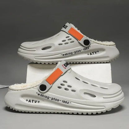 Men Cotton Slippers Winter Warm Furry Clogs Soft Indoor Bedroom Cotton Shoes EVA Fluff Slides Casual Comfortable Plush