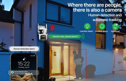 Three Lens Three Screen IP 12MP Camera WiFi External Dual Lens Auto Track Security PTZ 8MP HD Camera iCsee Video Surveillance