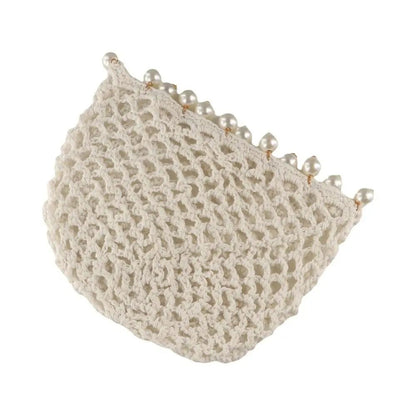 Fashion Round Beads Knitted Hat Crochet Pearl Fringed Woven for Women Travel Versatile Hollow Breathable Retro Beanies Cap
