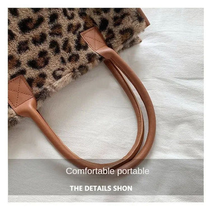 New Women Soft Plush Hand Bag New Winter Leopard Cow Print Tote Bags Female Pu Leather Underarm Bags Furry Fluffy Shoulder Bag