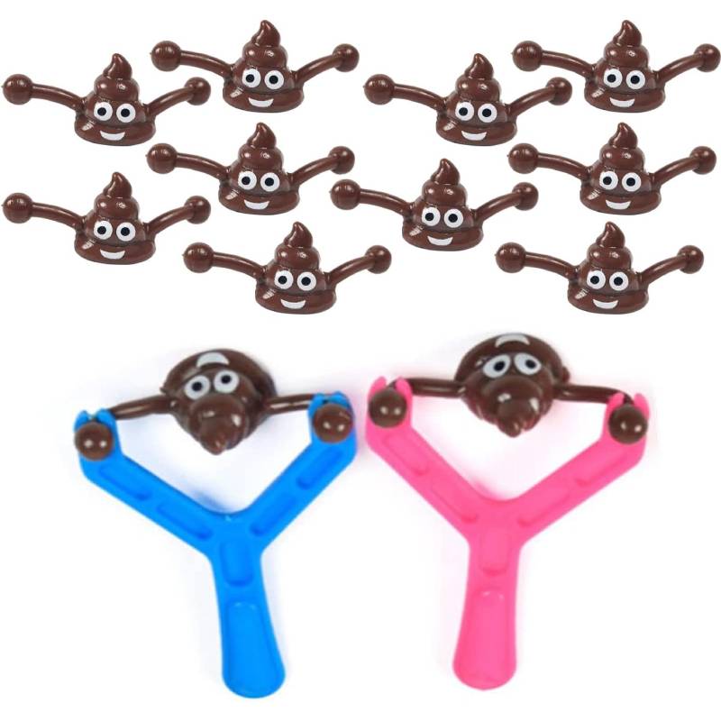 12pcs Poop Slingshot Toy Mini Rubber Slingshot Flying Poop Toys Smiling Stretchy Toy Stress Relief Toy Gift for Kids Adult Party