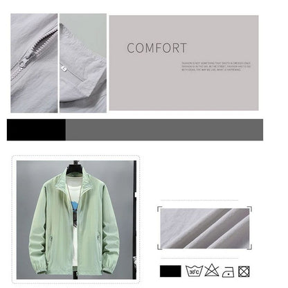 Men Teens Breathable Ultrathin Ultralight Stand Collar Quick Dry Sun-Protective Camping Hiking Jacket Skin Coat Windbreaker