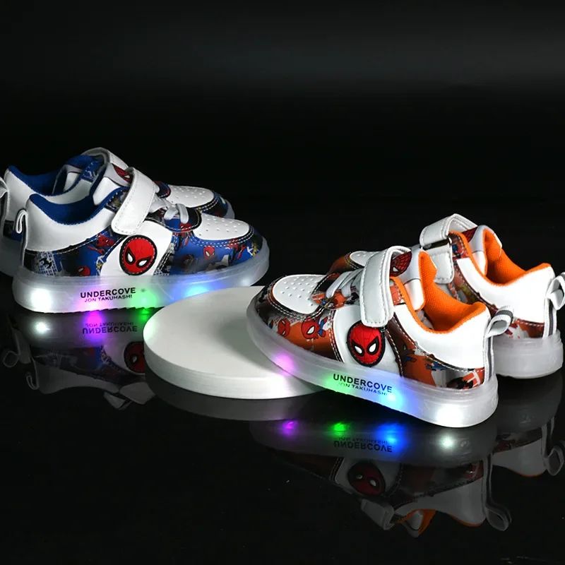 Disney Led Light Shoes for Kids Fashion Cartoon Spiderman Boys Sneakers Girls Casual Shoes Breathable Kids Sport Shoes