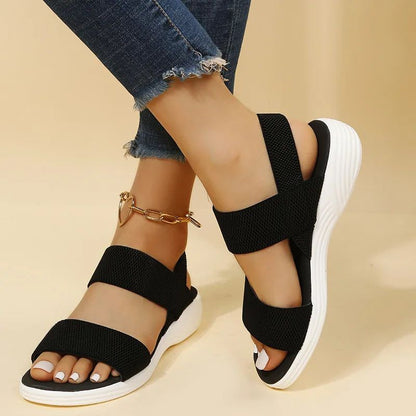 Women's Knit Elastic Cloth Wedge Sandals Slip On Lightweight Walking Sandals Women Plus Size Comfortable Summer Shoes Woman 2024