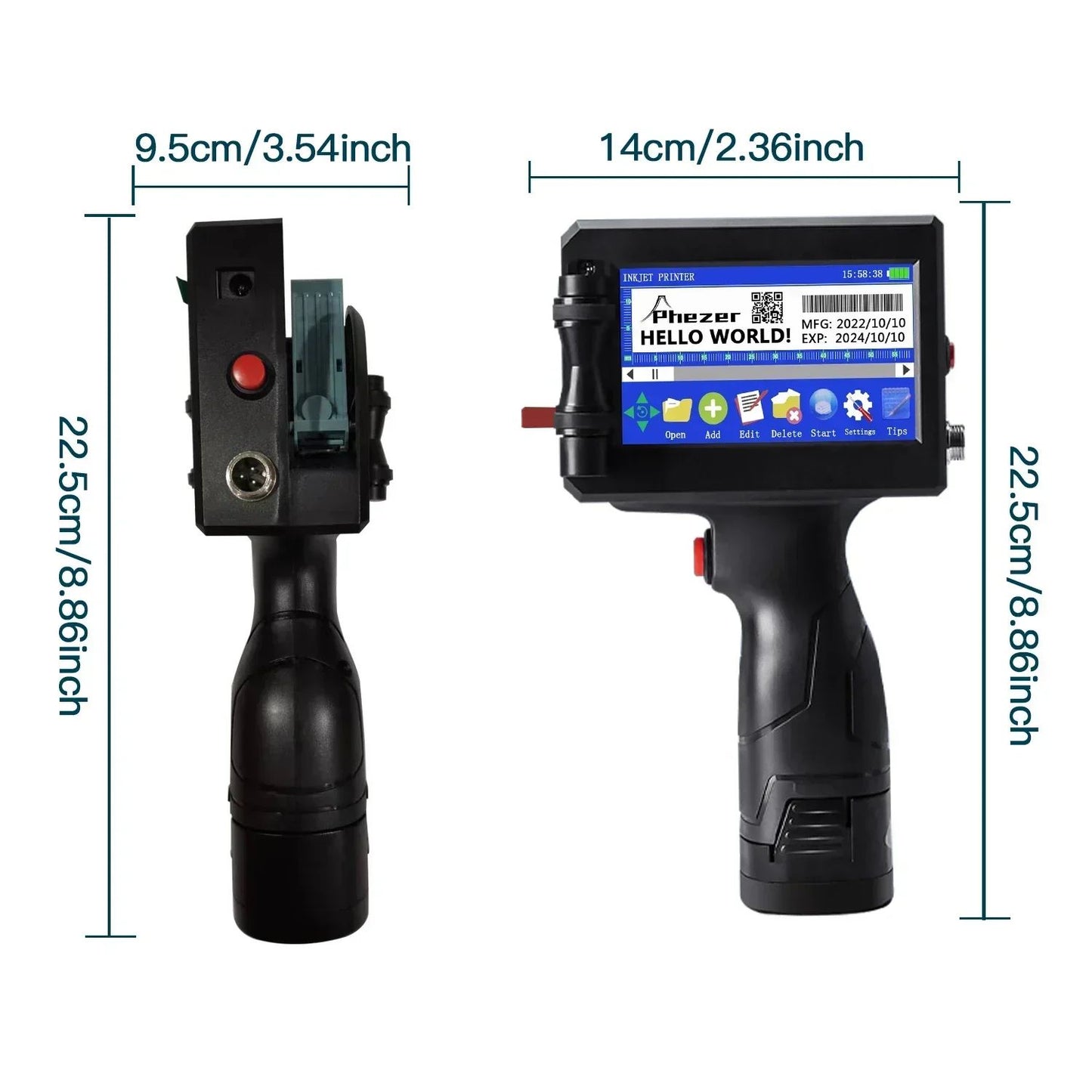 Phezer P15 12.7mm Label Printer QR Bar Batch Code Date Number Logo Expiry Date Handheld Inkjet Printer 28 Languages Portable